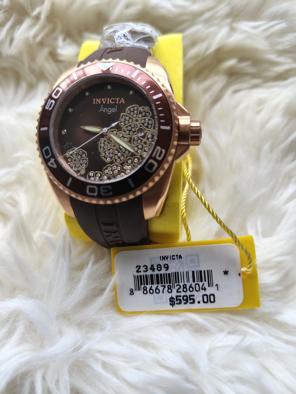 Invicta Women's Angel Rose Gldtne Watch w Choc Bwn Dial and Crys Floral Acc NWT